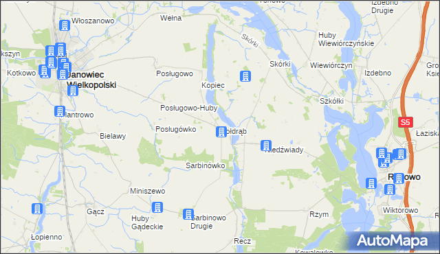 mapa Kołdrąb gmina Janowiec Wielkopolski, Kołdrąb gmina Janowiec Wielkopolski na mapie Targeo