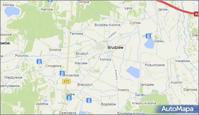 mapa Kolnica gmina Brudzew, Kolnica gmina Brudzew na mapie Targeo