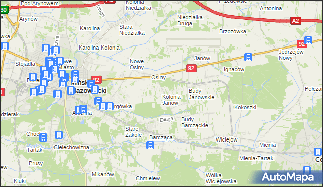 mapa Kolonia Janów gmina Mińsk Mazowiecki, Kolonia Janów gmina Mińsk Mazowiecki na mapie Targeo