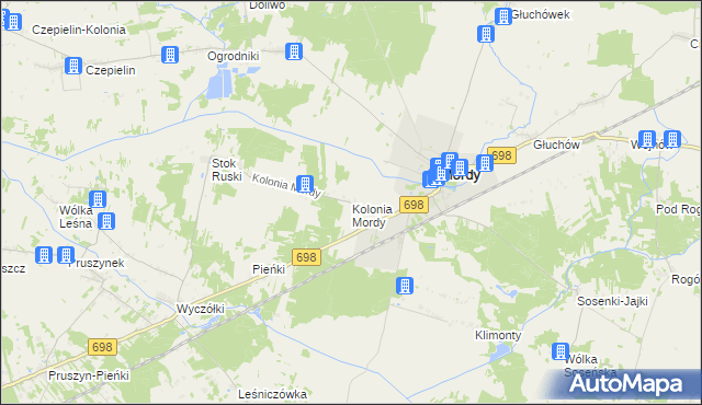 mapa Kolonia Mordy, Kolonia Mordy na mapie Targeo