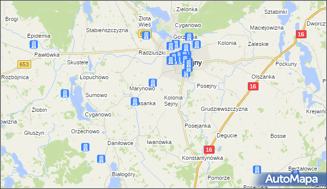 mapa Kolonia Sejny, Kolonia Sejny na mapie Targeo
