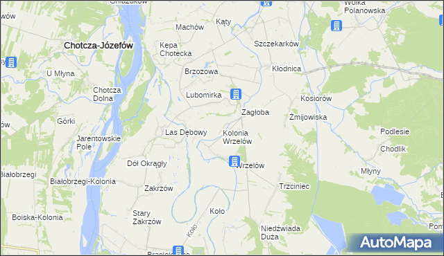 mapa Kolonia Wrzelów, Kolonia Wrzelów na mapie Targeo