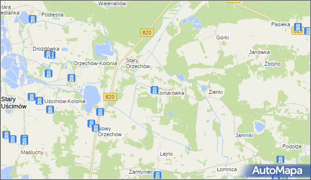 mapa Komarówka gmina Sosnowica, Komarówka gmina Sosnowica na mapie Targeo