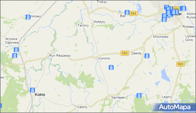 mapa Kominki, Kominki na mapie Targeo