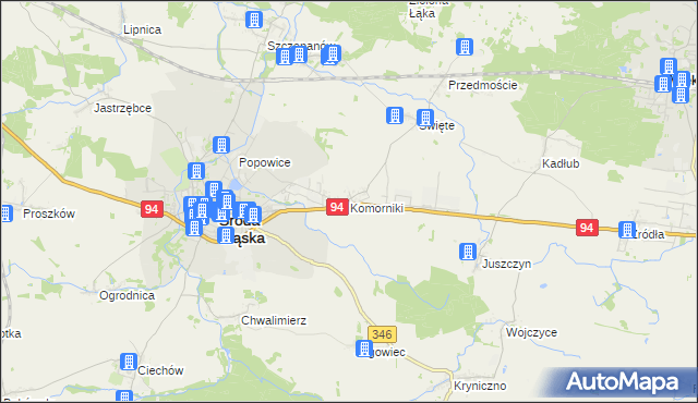 mapa Komorniki gmina Środa Śląska, Komorniki gmina Środa Śląska na mapie Targeo