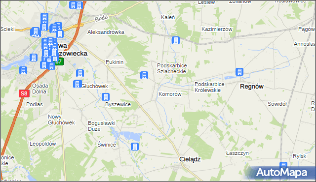 mapa Komorów gmina Cielądz, Komorów gmina Cielądz na mapie Targeo
