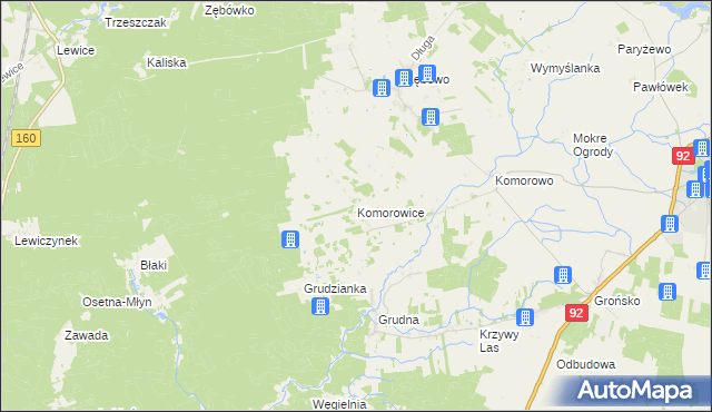 mapa Komorowice gmina Lwówek, Komorowice gmina Lwówek na mapie Targeo