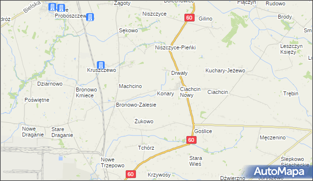 mapa Konary gmina Bielsk, Konary gmina Bielsk na mapie Targeo