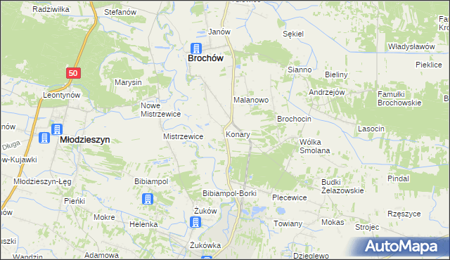 mapa Konary gmina Brochów, Konary gmina Brochów na mapie Targeo