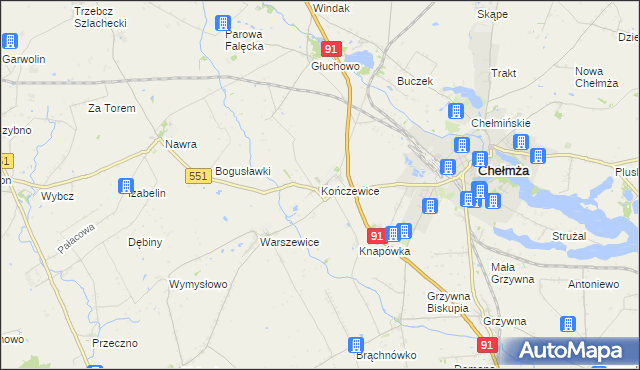 mapa Kończewice gmina Chełmża, Kończewice gmina Chełmża na mapie Targeo