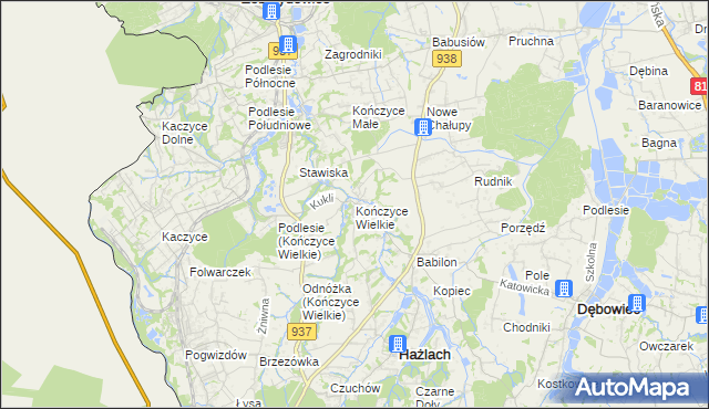 mapa Kończyce Wielkie, Kończyce Wielkie na mapie Targeo