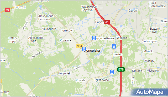 mapa Konopiska powiat częstochowski, Konopiska powiat częstochowski na mapie Targeo
