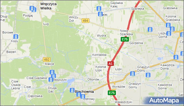 mapa Konradów gmina Blachownia, Konradów gmina Blachownia na mapie Targeo