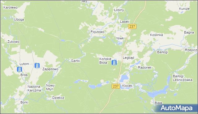 mapa Końskie Błota, Końskie Błota na mapie Targeo