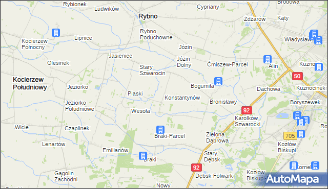 mapa Konstantynów gmina Rybno, Konstantynów gmina Rybno na mapie Targeo
