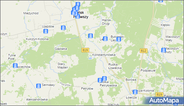 mapa Konstantynówka gmina Hańsk, Konstantynówka gmina Hańsk na mapie Targeo