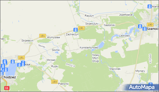 mapa Konstantynowo gmina Chodzież, Konstantynowo gmina Chodzież na mapie Targeo