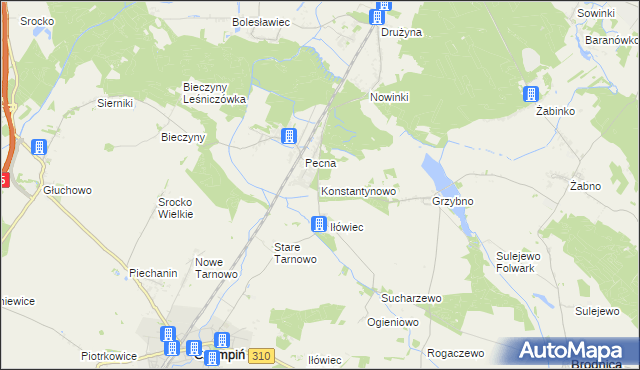 mapa Konstantynowo gmina Mosina, Konstantynowo gmina Mosina na mapie Targeo