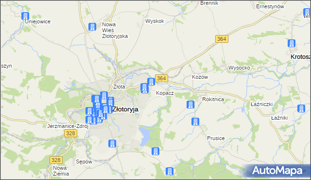 mapa Kopacz gmina Złotoryja, Kopacz gmina Złotoryja na mapie Targeo
