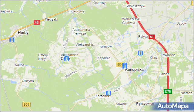 mapa Kopalnia gmina Konopiska, Kopalnia gmina Konopiska na mapie Targeo
