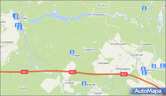 mapa Kopanino gmina Manowo, Kopanino gmina Manowo na mapie Targeo