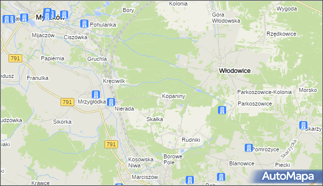 mapa Kopaniny gmina Włodowice, Kopaniny gmina Włodowice na mapie Targeo