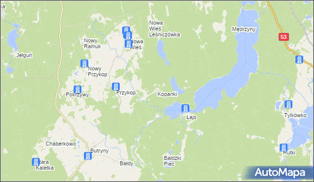 mapa Kopanki gmina Purda, Kopanki gmina Purda na mapie Targeo