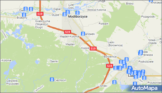 mapa Kopce gmina Janów Lubelski, Kopce gmina Janów Lubelski na mapie Targeo