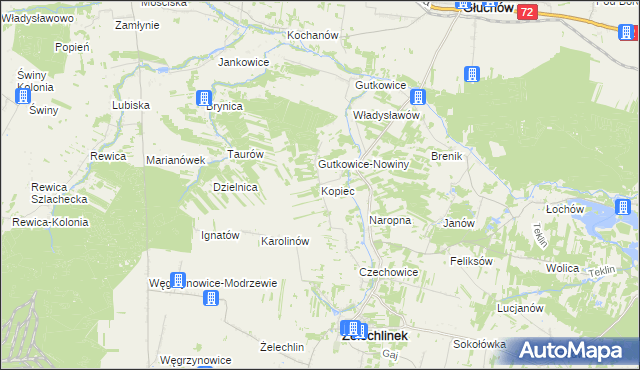 mapa Kopiec gmina Żelechlinek, Kopiec gmina Żelechlinek na mapie Targeo