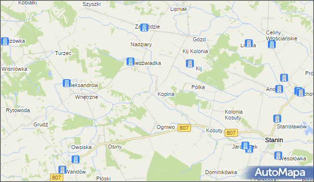 mapa Kopina gmina Stanin, Kopina gmina Stanin na mapie Targeo