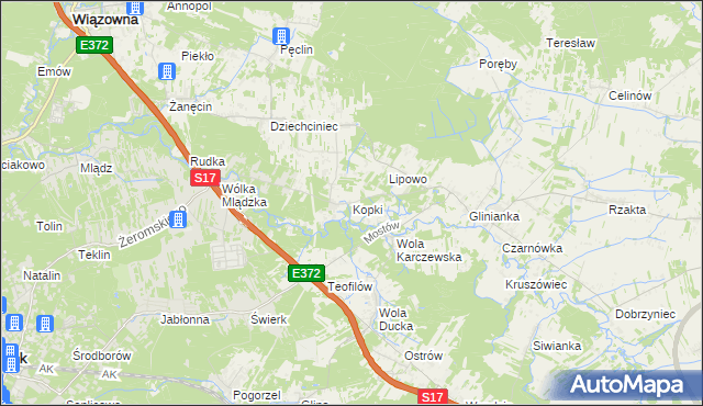mapa Kopki gmina Wiązowna, Kopki gmina Wiązowna na mapie Targeo