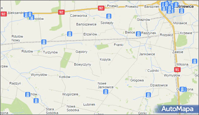 mapa Kopyta gmina Krośniewice, Kopyta gmina Krośniewice na mapie Targeo