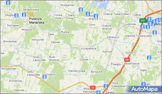 mapa Korabiewice, Korabiewice na mapie Targeo