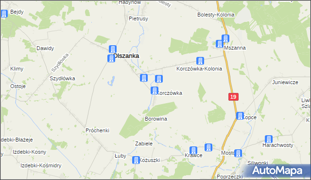 mapa Korczówka gmina Olszanka, Korczówka gmina Olszanka na mapie Targeo