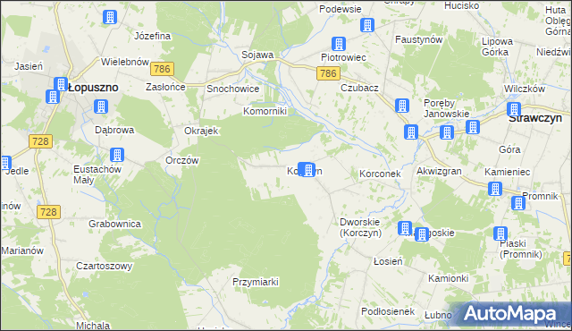 mapa Korczyn gmina Strawczyn, Korczyn gmina Strawczyn na mapie Targeo