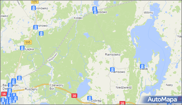 mapa Koronowo gmina Barczewo, Koronowo gmina Barczewo na mapie Targeo