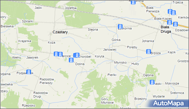 mapa Koryta gmina Biała, Koryta gmina Biała na mapie Targeo