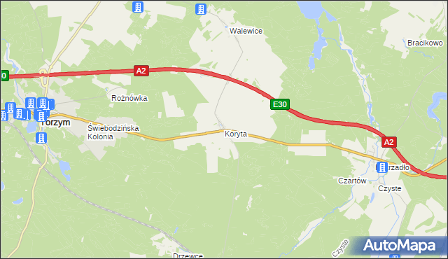 mapa Koryta gmina Torzym, Koryta gmina Torzym na mapie Targeo