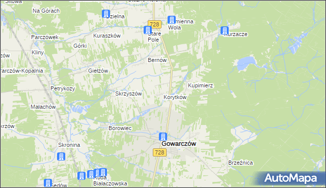 mapa Korytków gmina Gowarczów, Korytków gmina Gowarczów na mapie Targeo