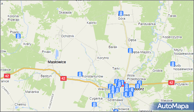 mapa Korytno gmina Masłowice, Korytno gmina Masłowice na mapie Targeo