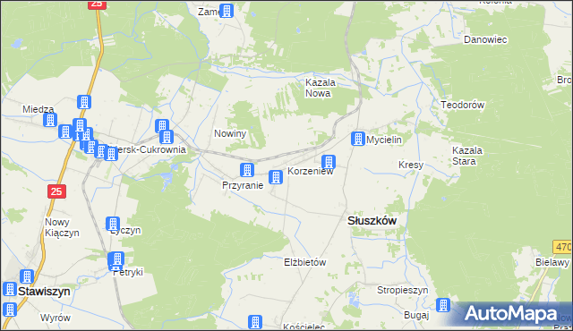 mapa Korzeniew, Korzeniew na mapie Targeo