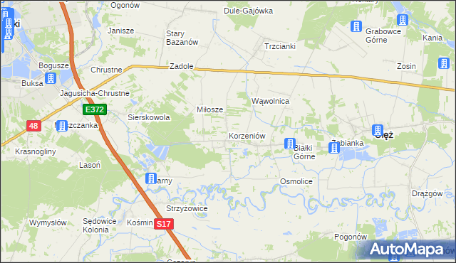 mapa Korzeniów gmina Ułęż, Korzeniów gmina Ułęż na mapie Targeo