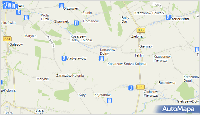 mapa Kosarzew-Stróża, Kosarzew-Stróża na mapie Targeo