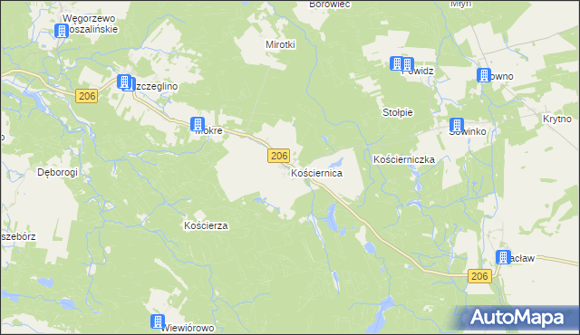 mapa Kościernica gmina Polanów, Kościernica gmina Polanów na mapie Targeo