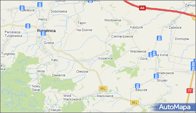 mapa Kosienice, Kosienice na mapie Targeo