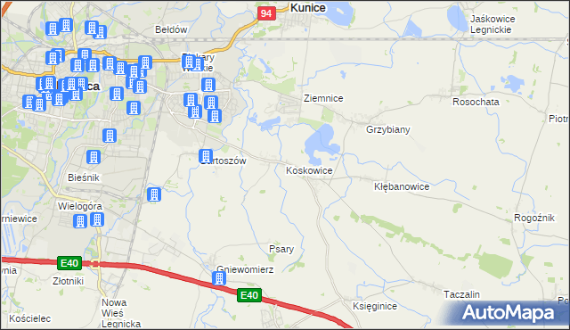 mapa Koskowice, Koskowice na mapie Targeo
