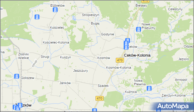 mapa Kosmów gmina Ceków-Kolonia, Kosmów gmina Ceków-Kolonia na mapie Targeo