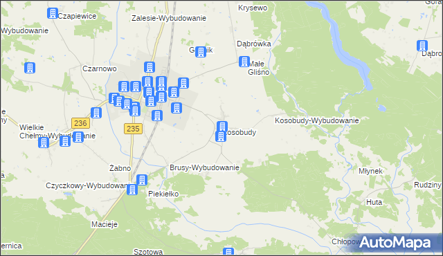 mapa Kosobudy gmina Brusy, Kosobudy gmina Brusy na mapie Targeo