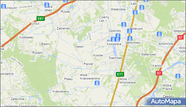 mapa Kosów gmina Lesznowola, Kosów gmina Lesznowola na mapie Targeo