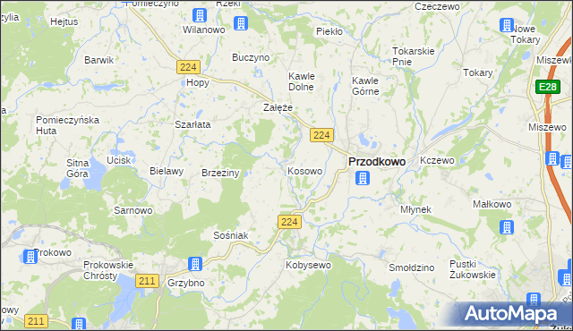 mapa Kosowo gmina Przodkowo, Kosowo gmina Przodkowo na mapie Targeo